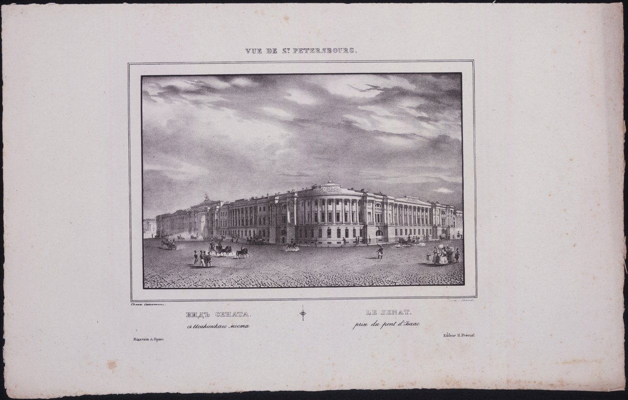 Gezichten van Sint-Petersburg. Uitzicht op het Senaatsgebouw vanaf de Sint-Isaacbrug, 1833 door Vasili Semenovich Sadovnikov