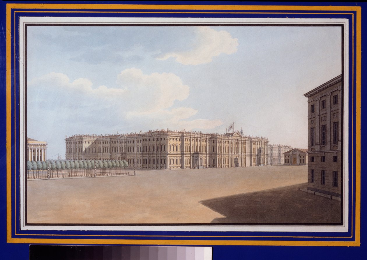 Uitzicht op het winterplein vanaf de Neva-laan, Sint-Petersburg door Vasili Semenovich Sadovnikov