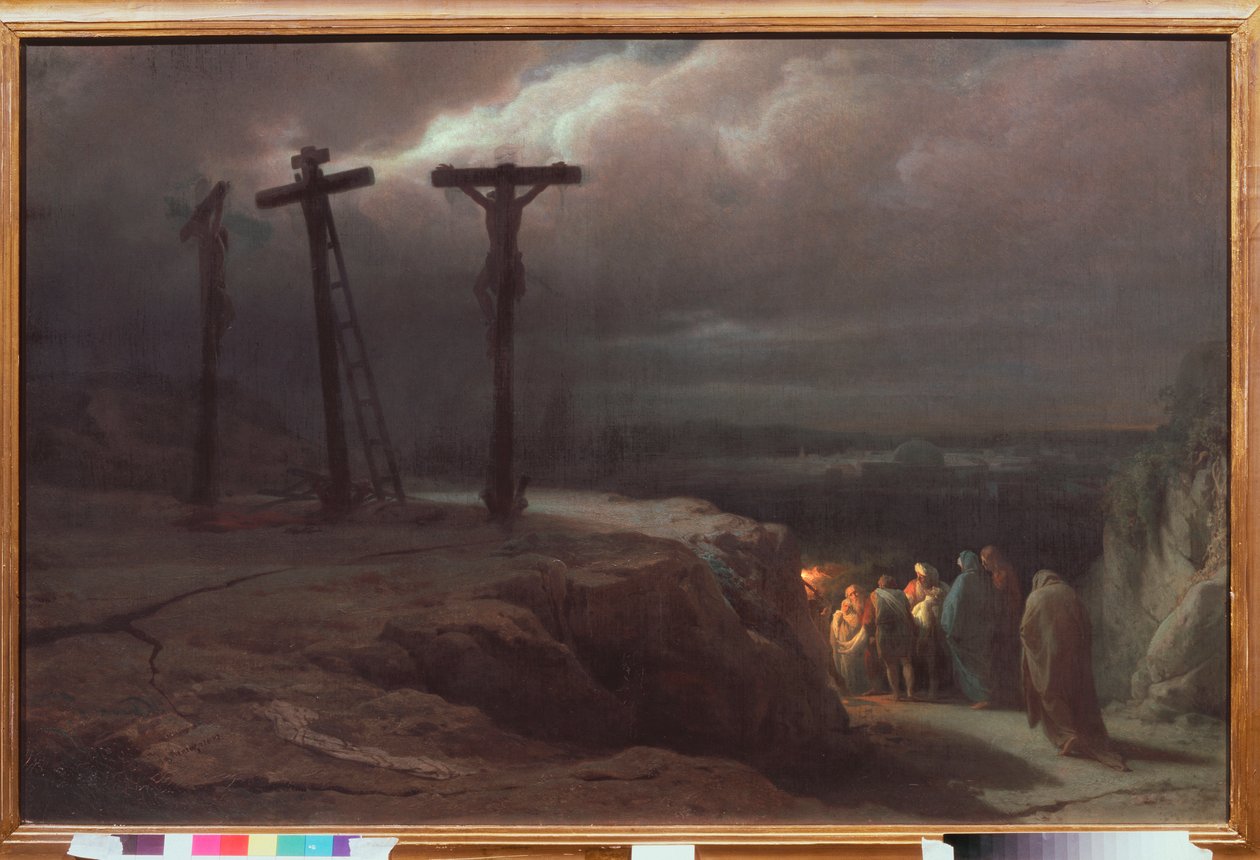 La nuit au calvaire (Nacht op Calvarie) - Schilderij van Vasili Petrovich Vereshchagin (Vassili Verechtchaguine) (1835-1909) door Vasili Vasilievich Vereshchagin