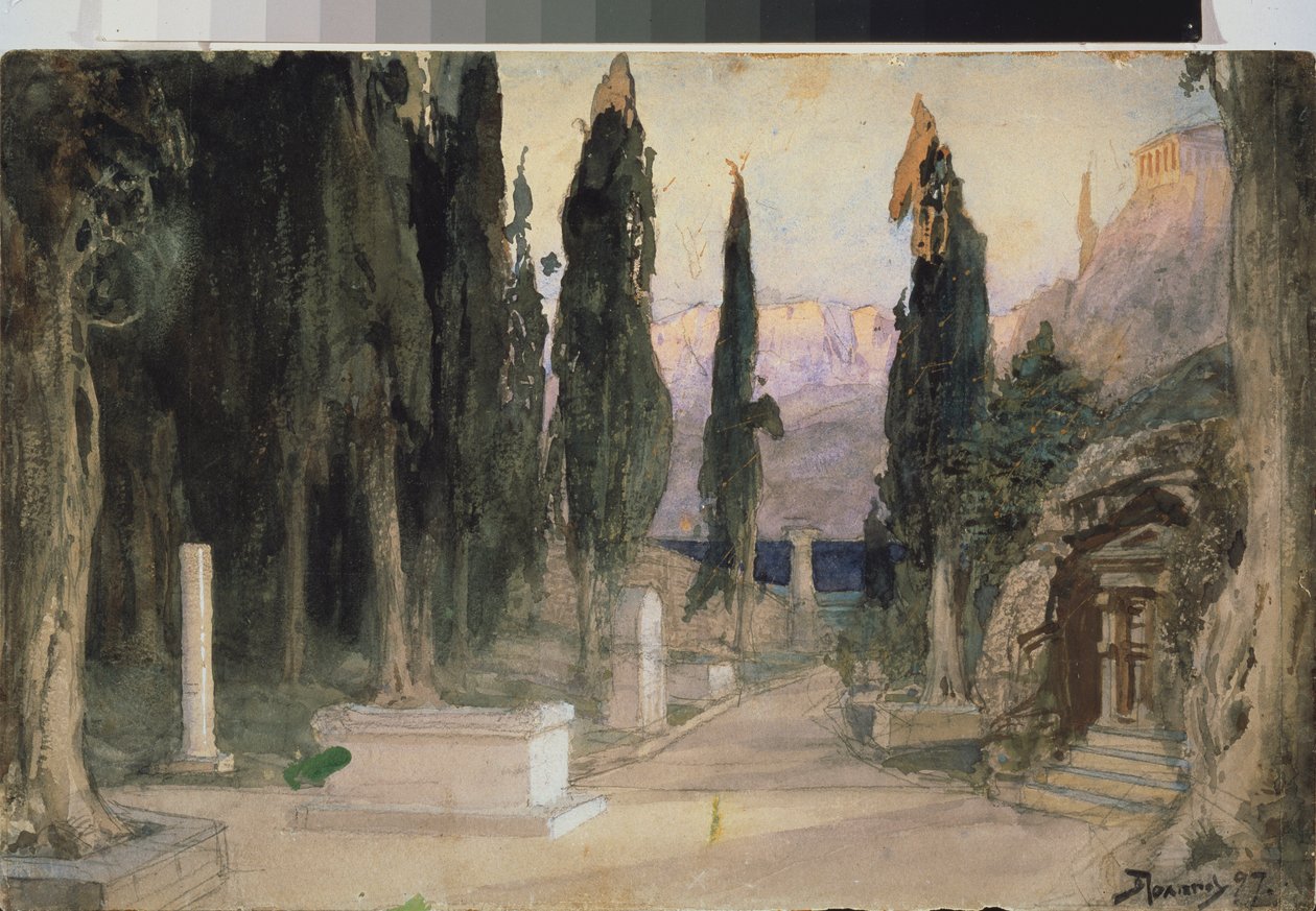 Decorontwerp voor de opera Orpheus en Eurydice van Ch. Gluck door Vasilij Dmitrievich Polenov