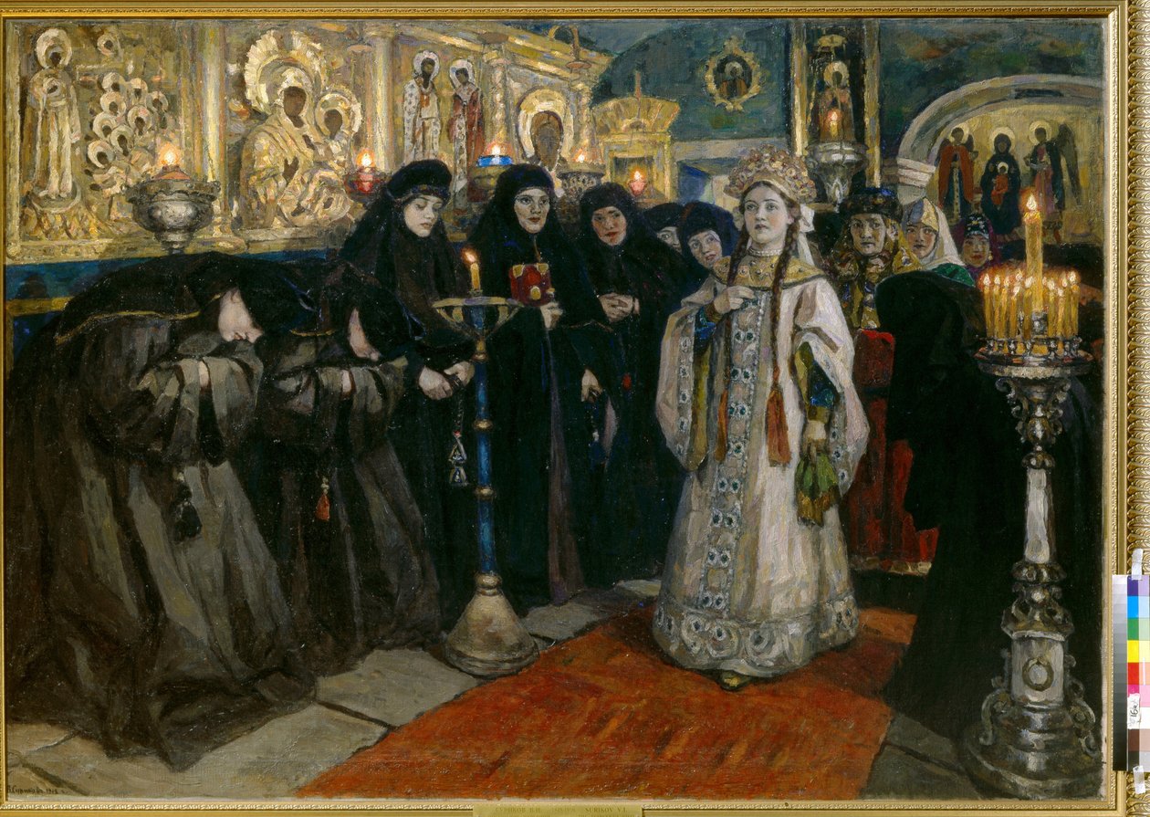 De grote hertogin bezoekt een klooster door Vasilij Ivanovic Surikov