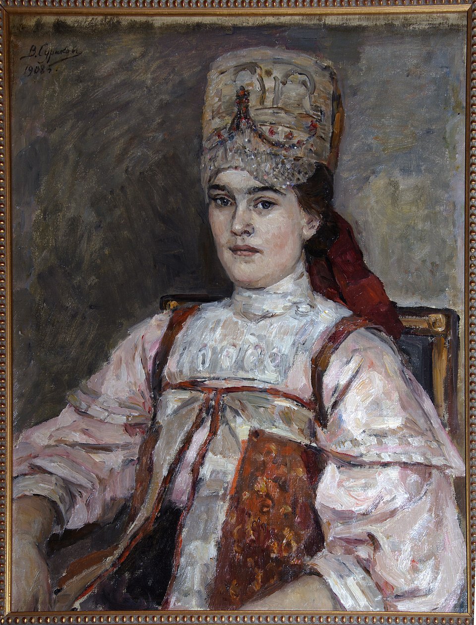 Portret van Natalia Fyodorovna Matveyeva door Vasilij Ivanovic Surikov