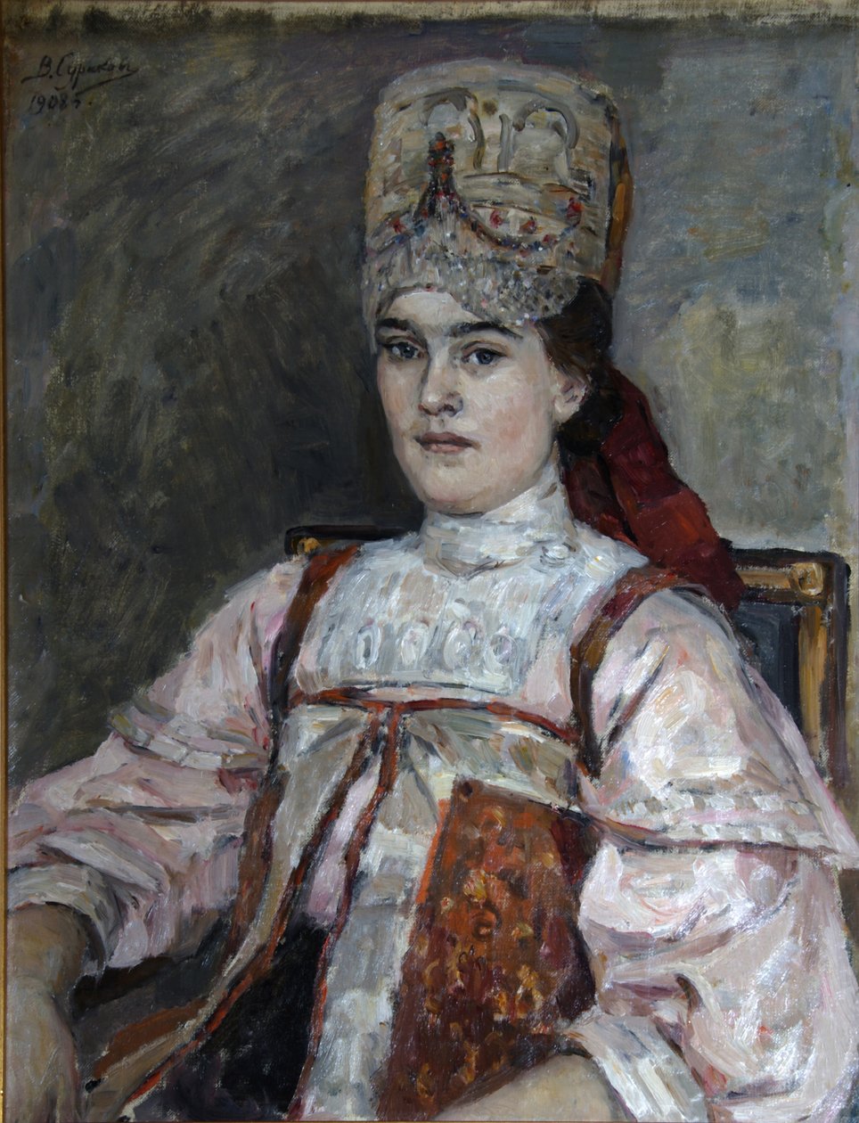Portret van Natalia Fyodorovna Matveyeva, 1908 door Vasilij Ivanovic Surikov