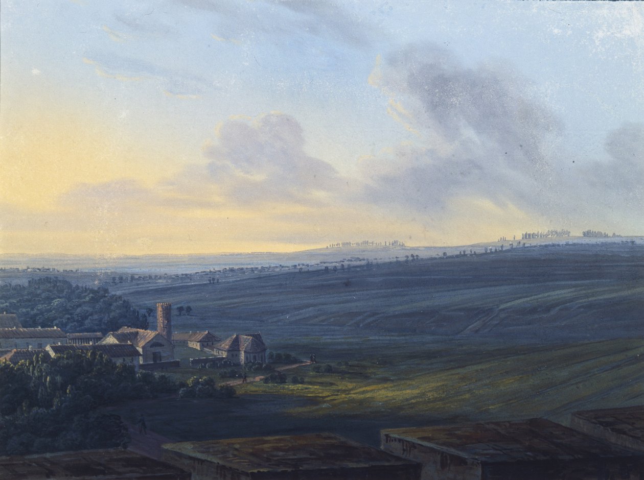 Uitzicht op Tsarskoye Selo vanaf de Witte Toren, na 1826 door Vasily Andreyevich Zhukovsky