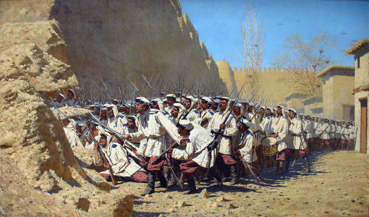 Russisch: "Bij de vestingmuur. "Laat ze binnenkomen." Bij de vestingmuur. "Laat ze binnenkomen." door Vasily Vereshchagin