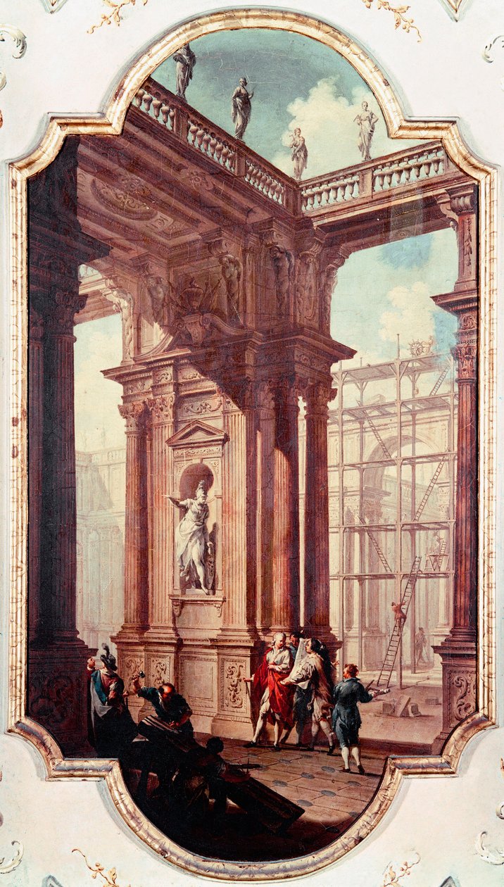 Bouwplaats van een villa in Venetië door Venetian School