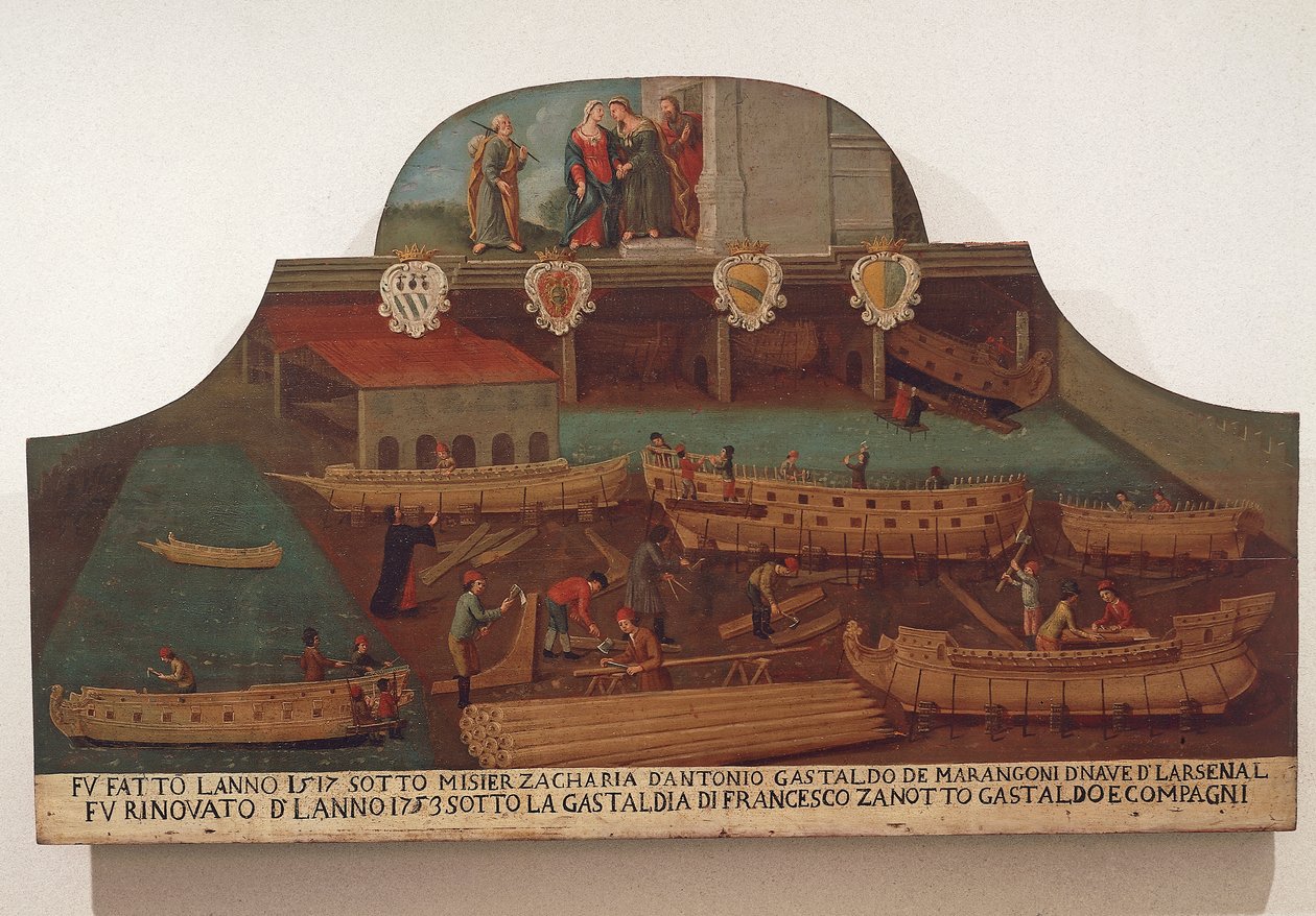 Uithangbord van het Gilde van scheepsbouw in het Arsenale van Venetië door Venetian School