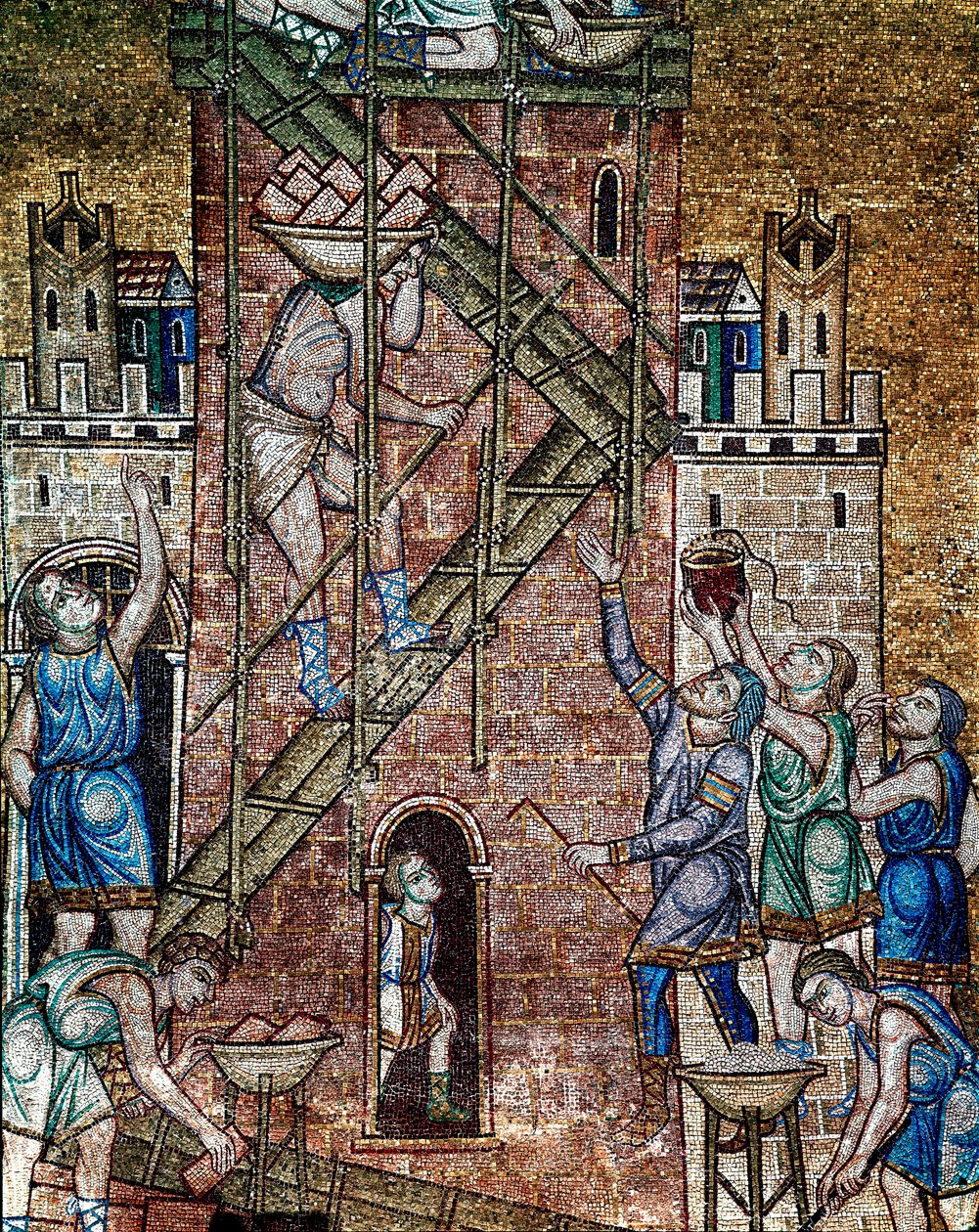 Byzantijnse architectuur: de bouw van de toren van Babel door Veneto Byzantine School