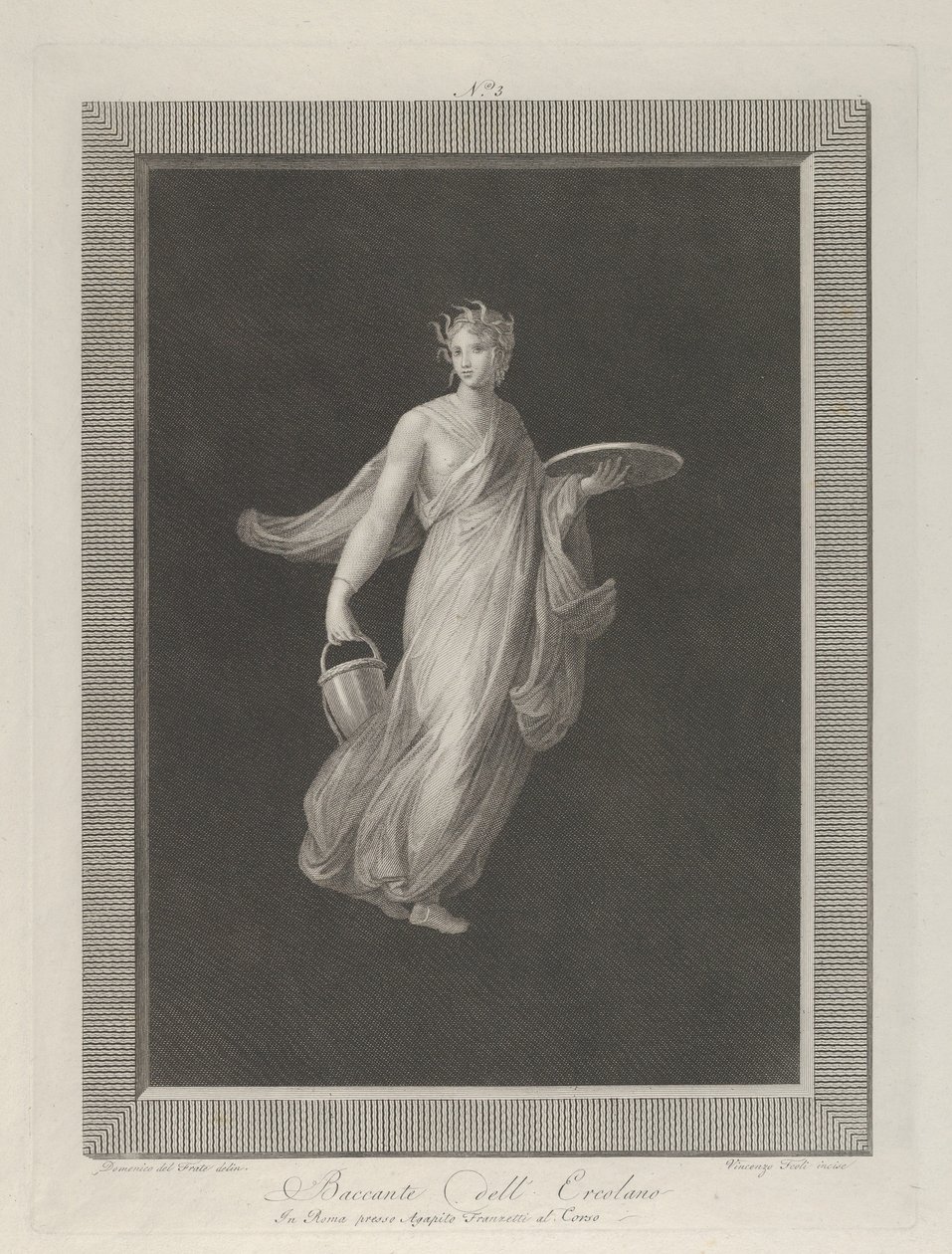 Een deels naakte bacchante met een schijf in haar opgeheven linkerhand en een emmer, ca. 1795-1820 door Vicenzo Feoli