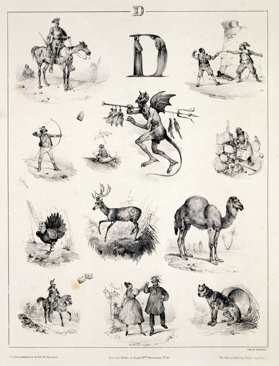 Letter D uit een alfabetboek, 1832 door Victor Adam