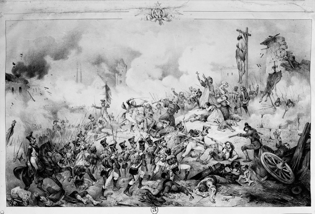 Het beleg en de verovering van Zaragoza, 1809 door Victor Adam