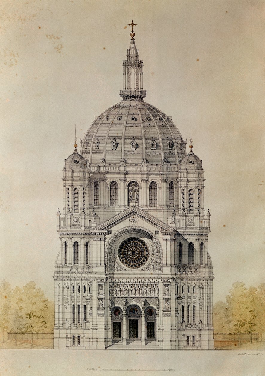Westgevel van de Kerk van St. Augustin, Parijs, gebouwd 1860-71 door Victor Baltard