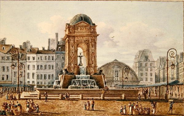 Zicht op de Place en Fontein in de Marche des Innocents, Parijs, c.1810 door Victor Jean Nicolle