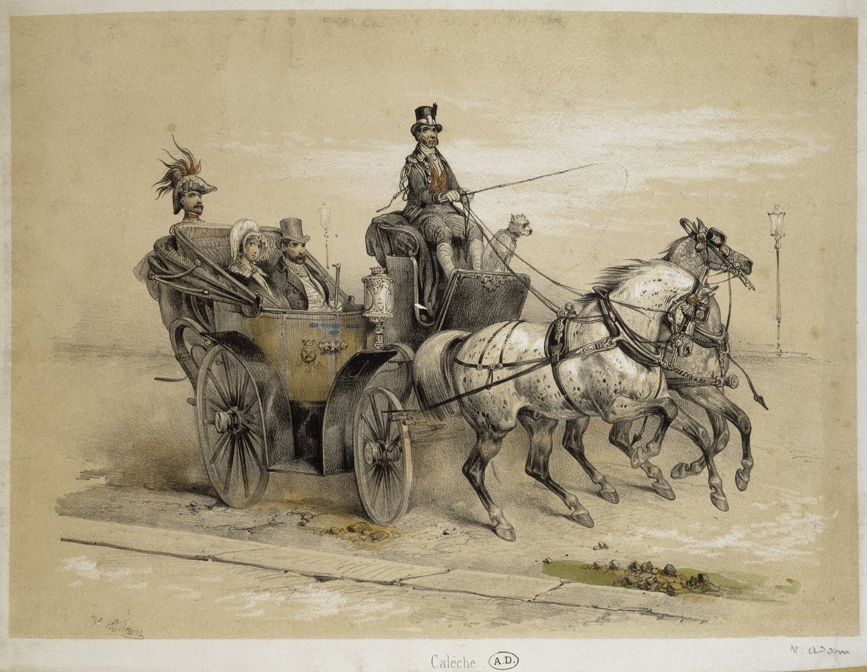 Koets - Lithografie door Adam, ca. 1840 door Victor Adam