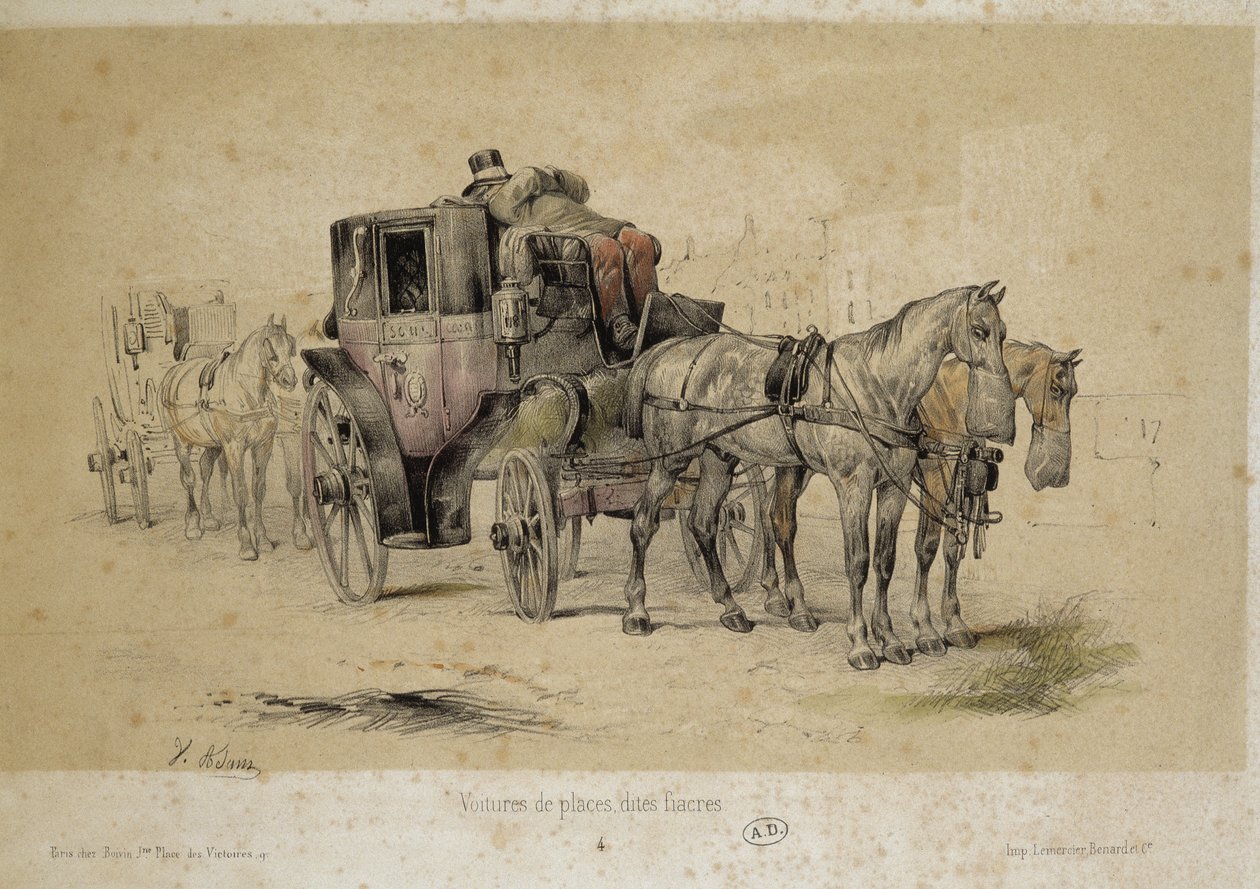 Koetsen genaamd fiacres - Lithografie door Adam, ca. 1840 door Victor Adam