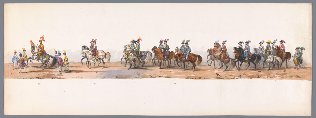 Historische optocht bij het tweede eeuwfeest van de Utrechtse Hogeschool, 1836 (plaat 8) Optogt des Nederlandschen Legers naar Ostende, den 3 July 1600, daags na de overwinning by Nieuwpoort; volgens de gecostumeerde voorstelling, gegeven door H H Student door Victor Adam