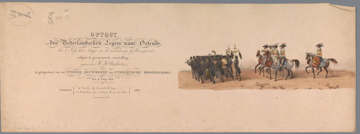 Historische optocht bij het tweede eeuwfeest van de Utrechtse Hogeschool, 1836 (titelprent) door Victor Adam
