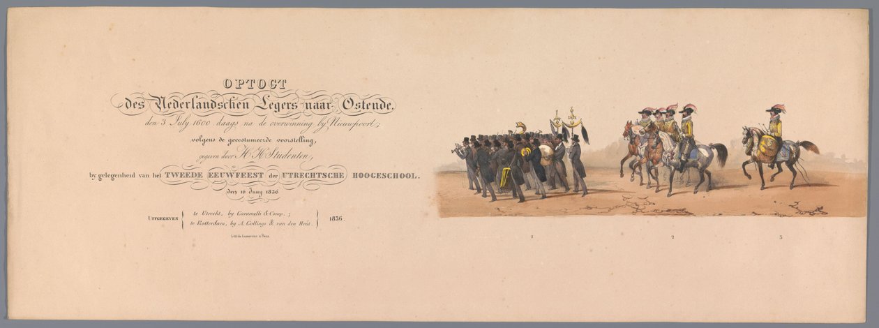 Historische optocht bij het tweede eeuwfeest van de Utrechtse Hogeschool, 1836 (titelprent) door Victor Adam