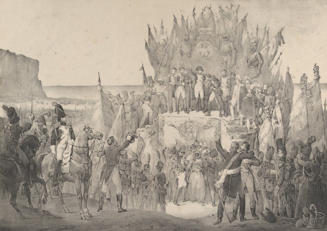 Militair festival in Boulogne met Napoleon die sterren van het Legioen van Eer uitdeelt, 19e eeuw door Victor Adam