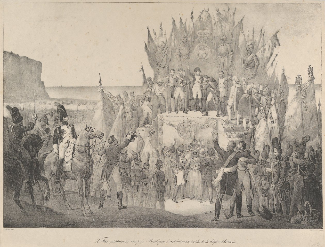 Militair festival in Boulogne, waar Napoleon de Sterren van het Legioen van Eer uitreikt door Victor Adam