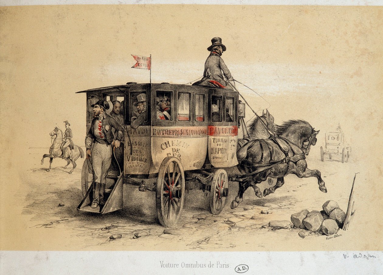 Parijse omnibuswagen - Lithografie door Adam, ca. 1840 door Victor Adam