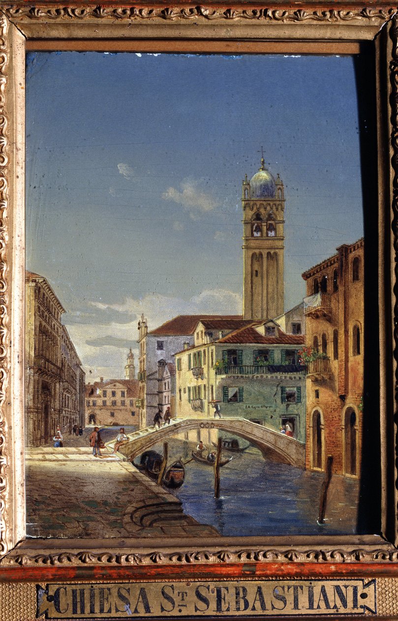 Gezicht op Venetië: de San Sebastiano kerk door Victor Adam