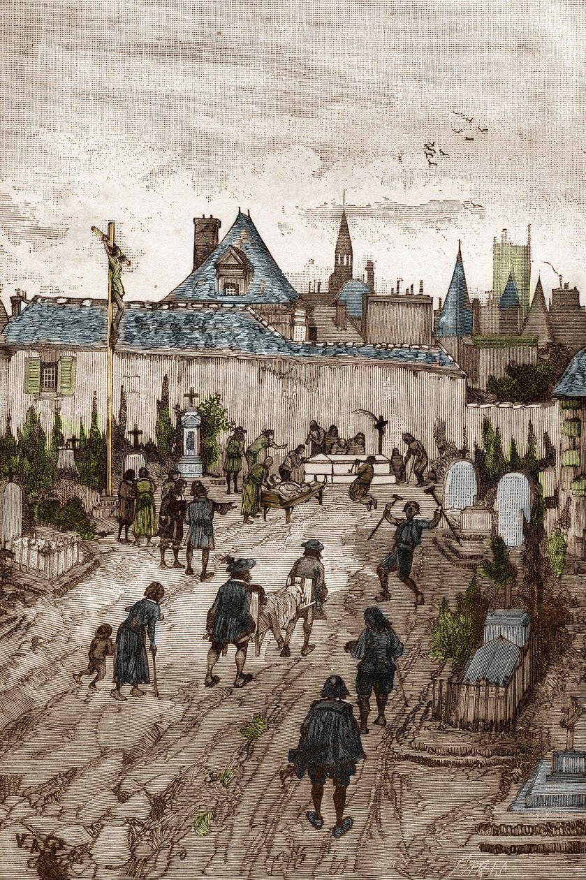 Jansenistische convulsionair (of Saint Medard) (Werken van convulsies) in de 18e eeuw: de zieken en gebrekkigen gaan naar de begraafplaats van Saint-Medard (waar het graf van diaken Francois Paris is) om miraculeus genezen te worden (Convulsionnaire prakti door Victor Armand Poirson