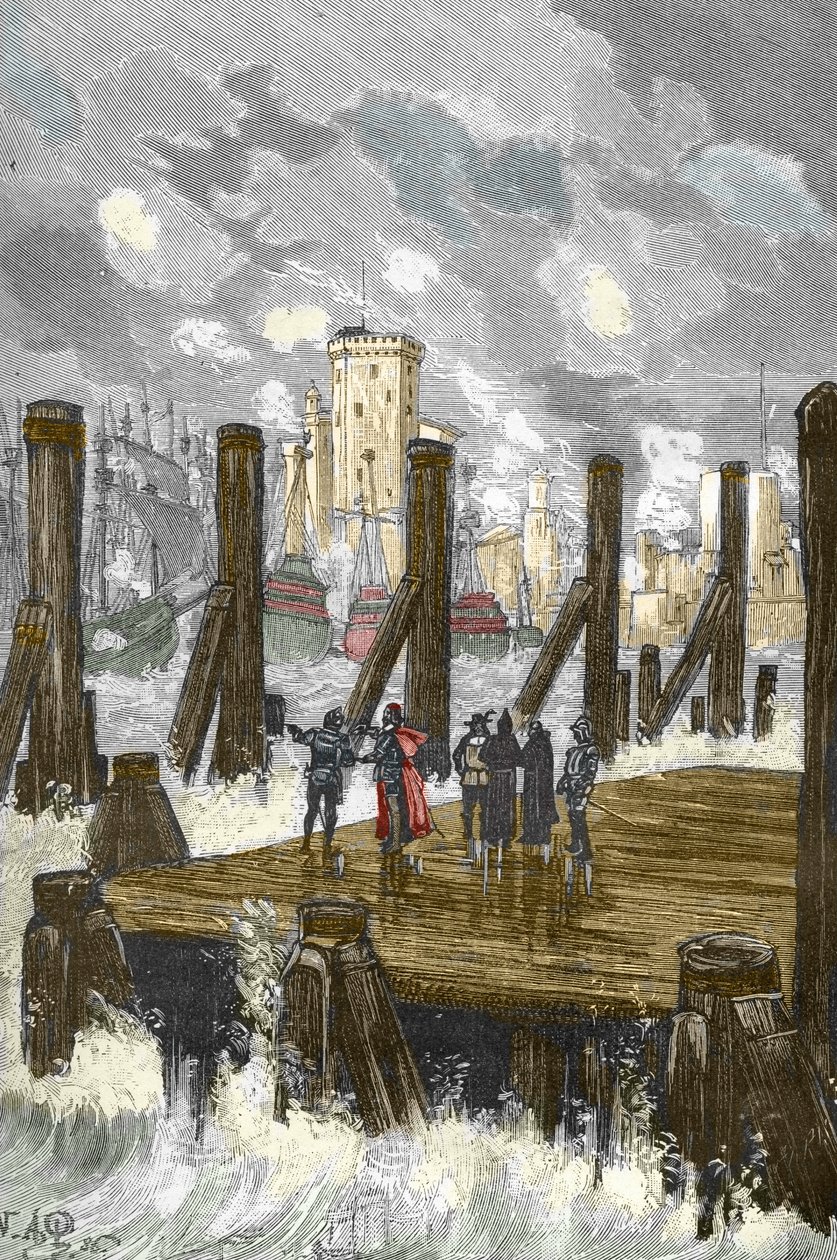 Beleg van La Rochelle (1627-1628): “De Kardinaal van Richelieu (1585-1642) op de dam van La Rochelle, tijdens het beleg van de stad, plaats d