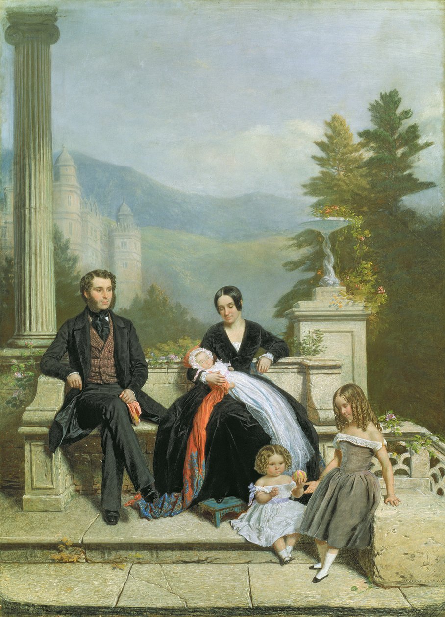 Henry Granville Fitzalan Howard met Minna Lyons en zijn drie oudste kinderen, 1845 door Victor Dartiguenave