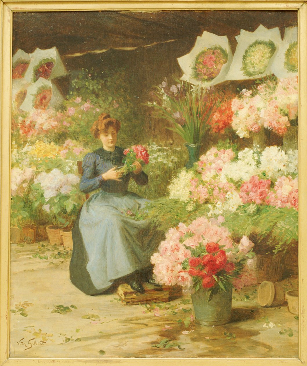 Bloemenverkoper voor de Madeleine Kerk door Victor Gabriel Gilbert