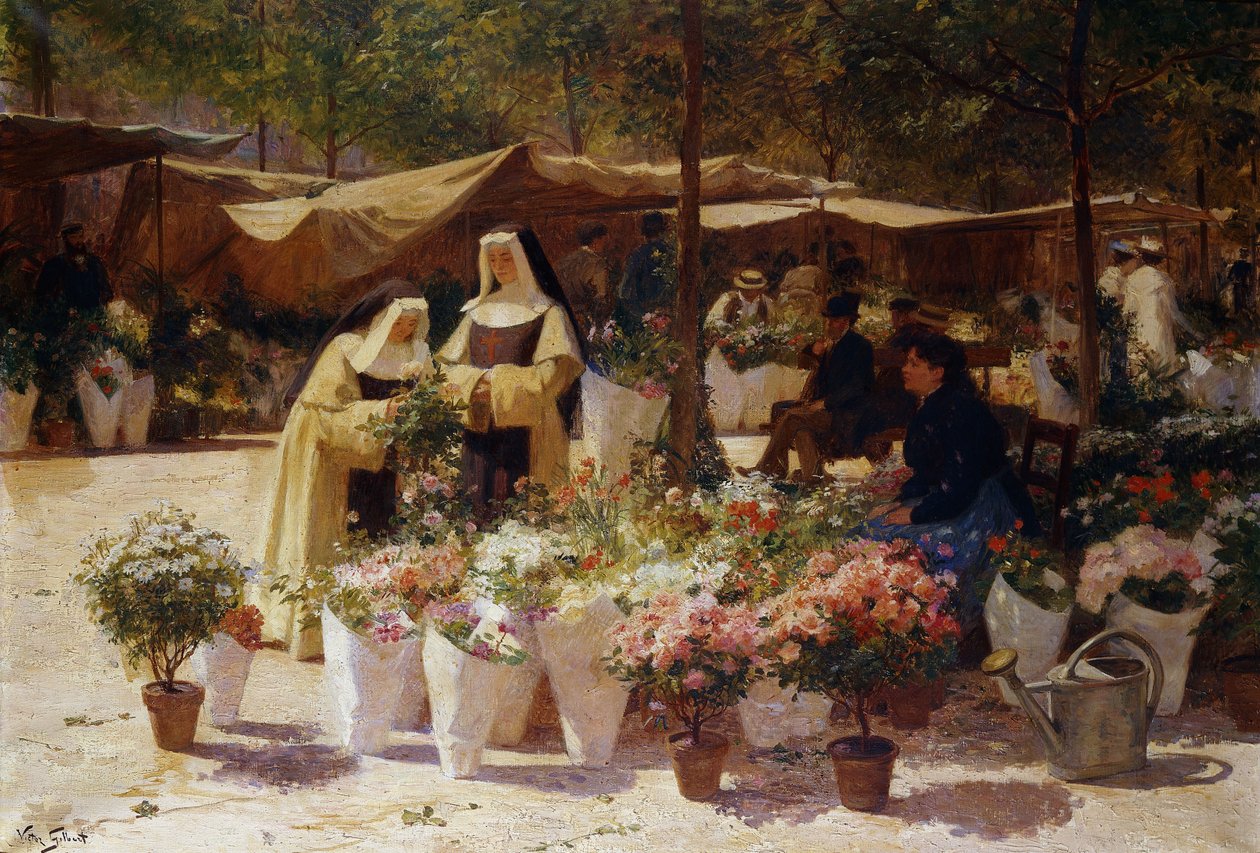 De Bloemenmarkt door Victor Gabriel Gilbert