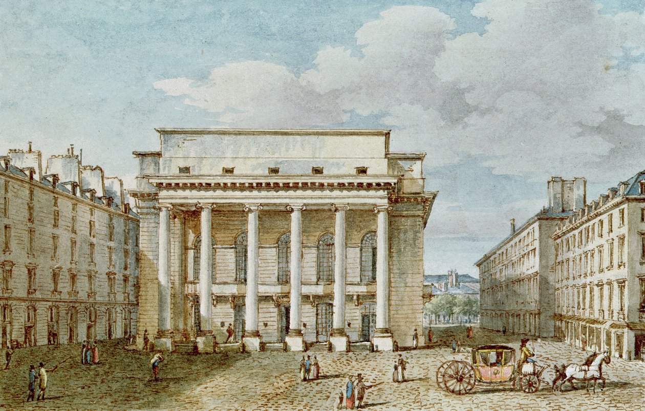 Uitzicht op de gevel van het Théâtre Italien (Salle Favart) door Victor Jean Nicolle