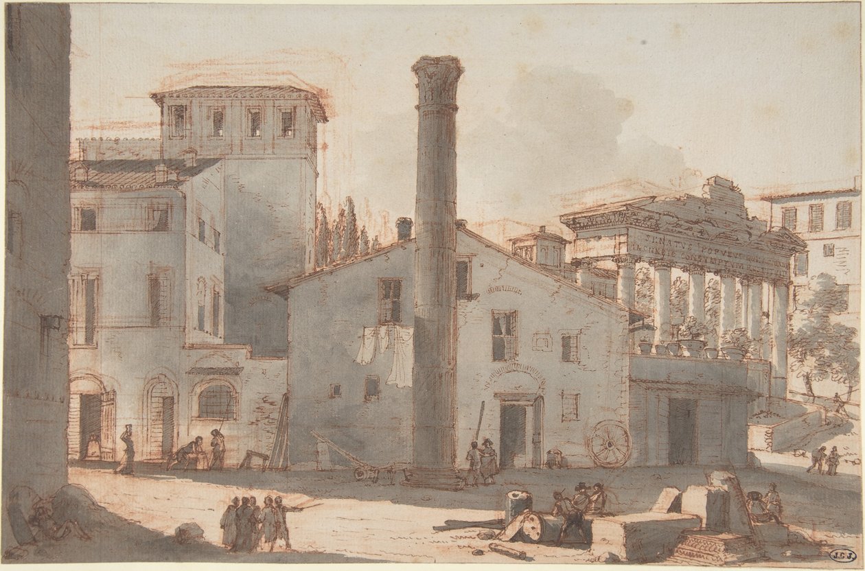 Gezicht op het Forum Romanum met de Zuil van Phocas en de Tempel van Saturnus door Victor Jean Nicolle