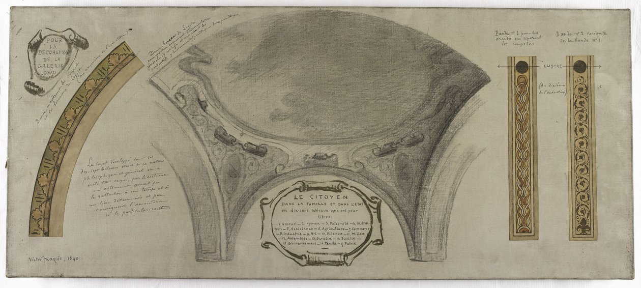 Schets voor de Galerie Lobau, Hôtel de Ville, Parijs: Sierproject voor een koepel door Victor Jean Pierre Maziès