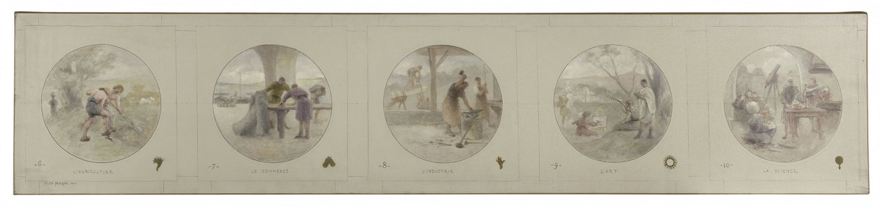 Schets voor de Lobau-galerij in het stadhuis van Parijs: Landbouw. Handel. Industrie. Kunst. Wetenschap door Victor Jean Pierre Maziès