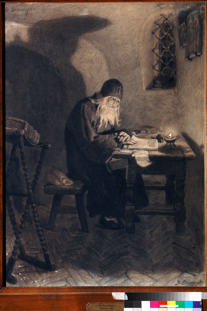 Pimen, illustratie voor de opera "Boris Godunov" door Aleksandr Poesjkin door Victor Mikhailovich Vasnetsov