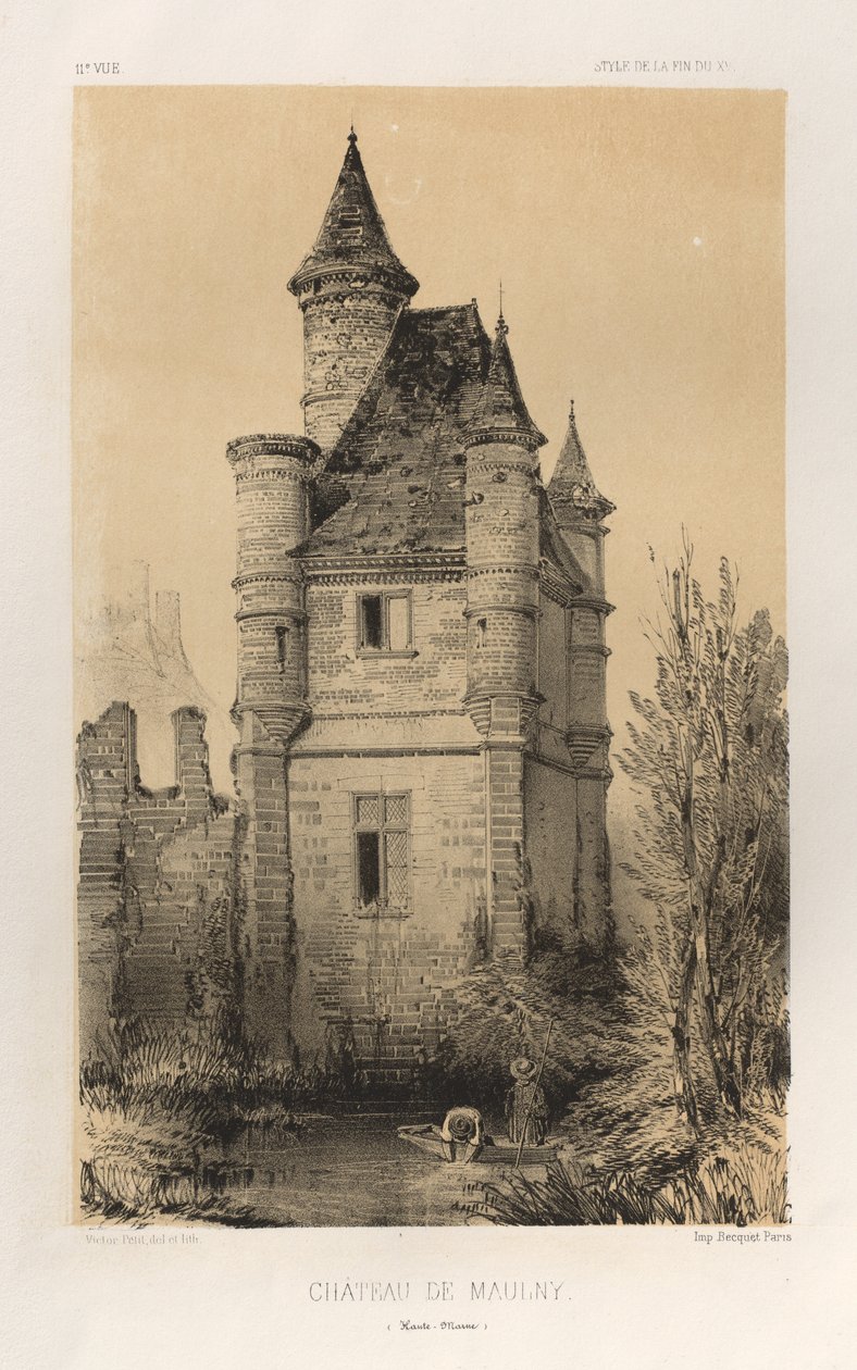 Pittoreske Architectuur of Monumenten van de 15e en 16e Eeuw: Kastelen van Frankrijk uit de 15e en 16e Eeuw: Pl.11, Kasteel van Maulny (Haute-Marne) door Victor Petit