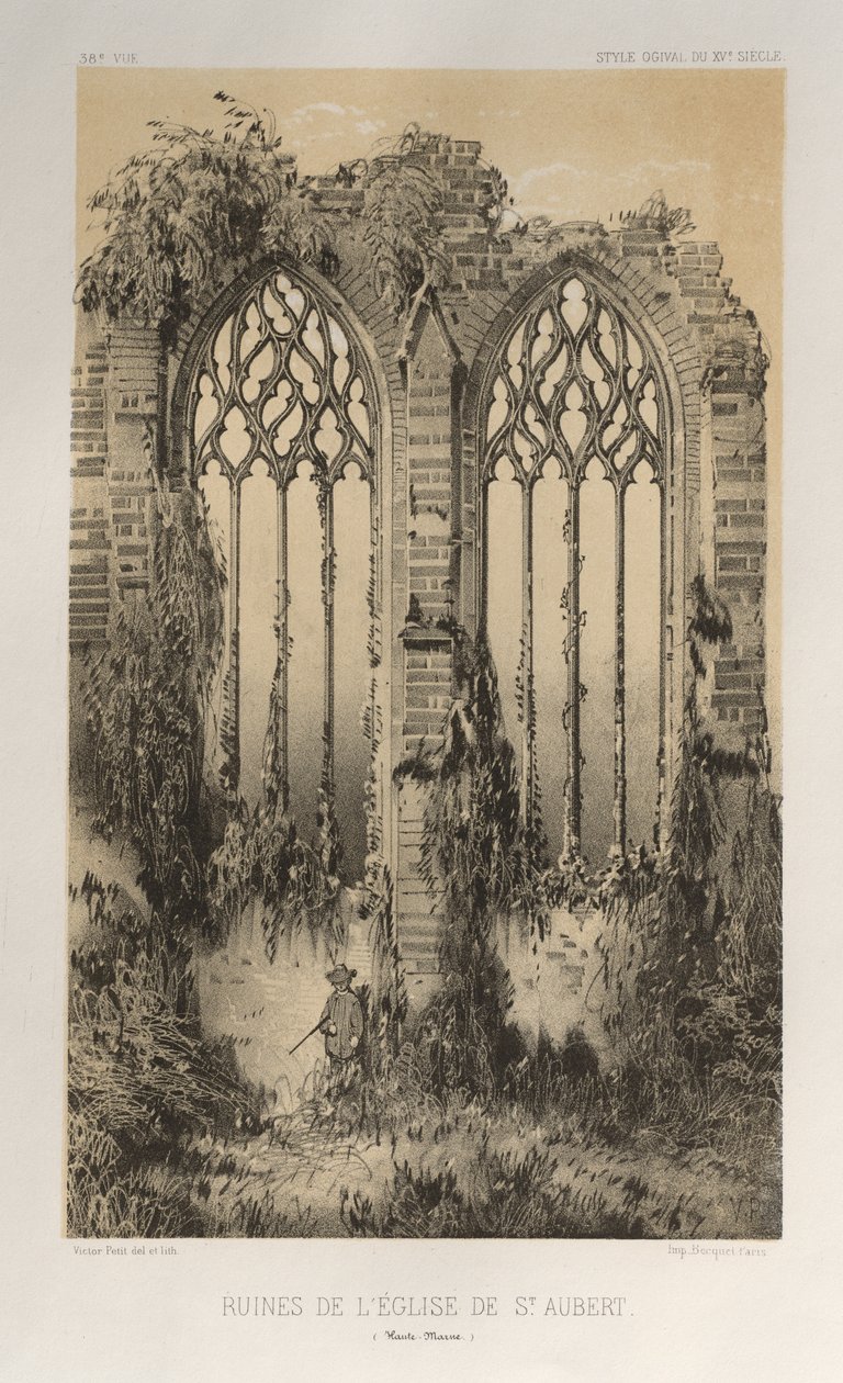 Ruïnes van de kerk van St. Aubert (Haute-Marne) door Victor Petit