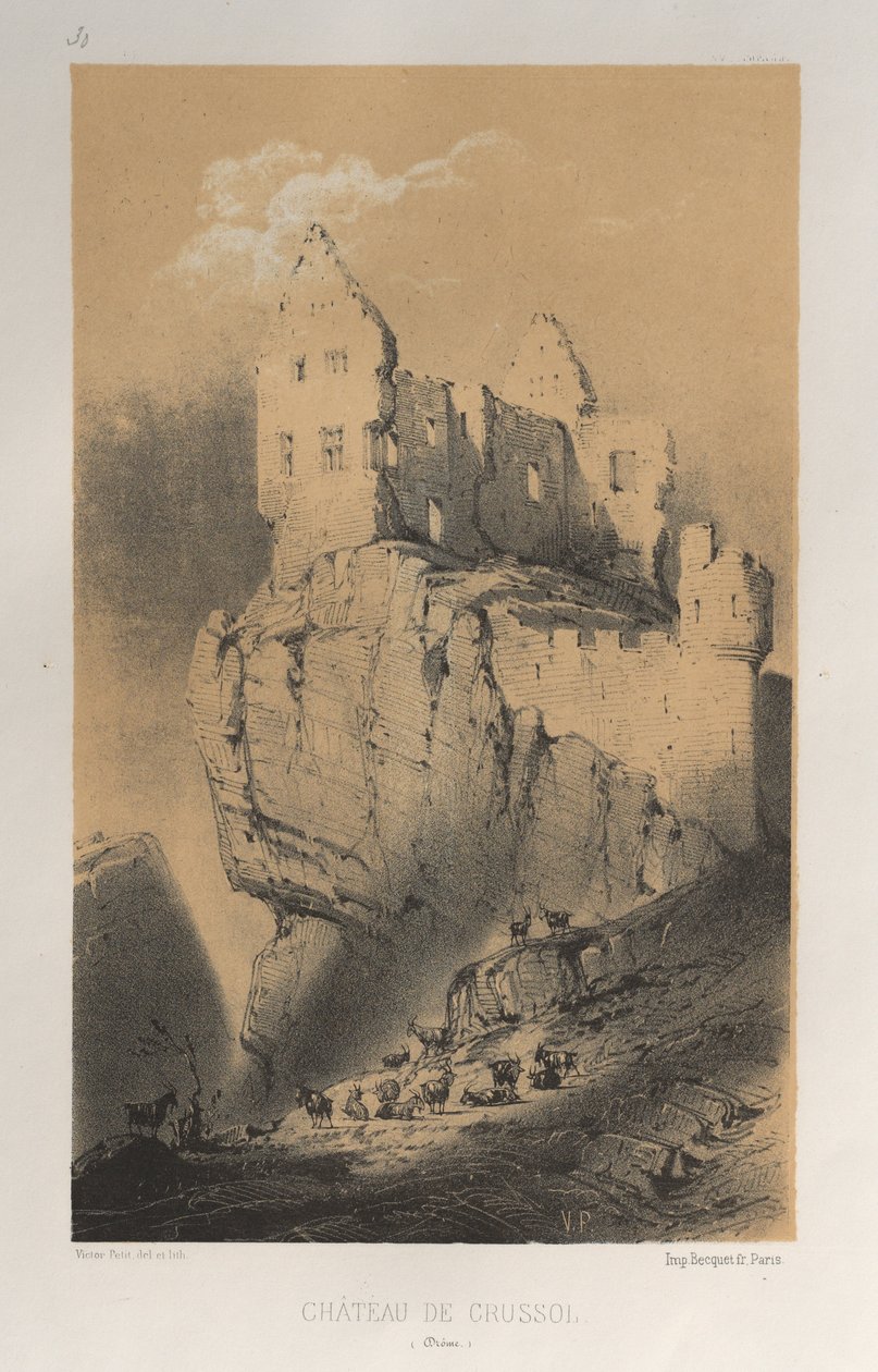 Pl. 30, Chateau De Crussol Drome, 1860 door Victor Petit