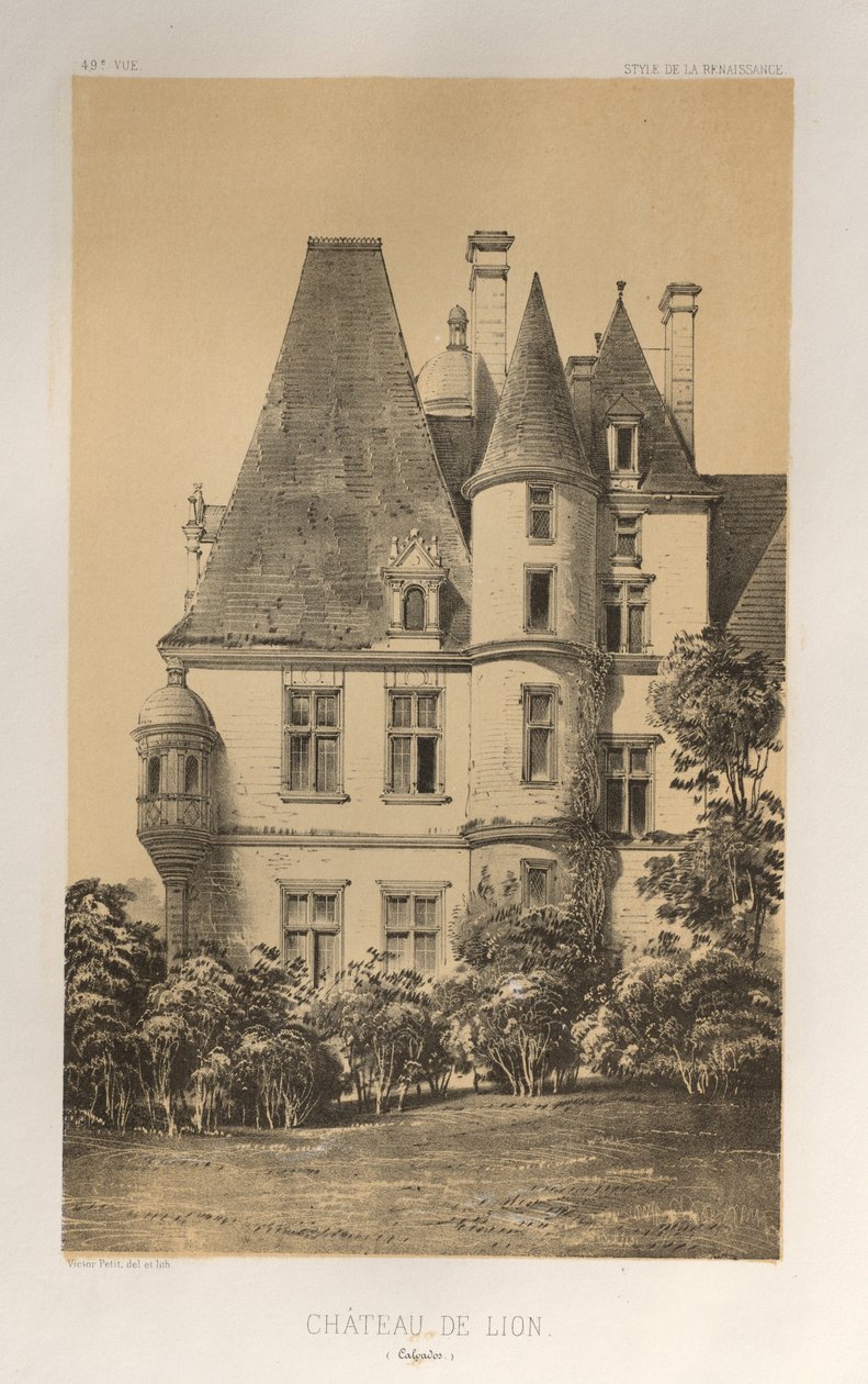 ...Pl. 49, Château De Lion Calvados, 1860 door Victor Petit