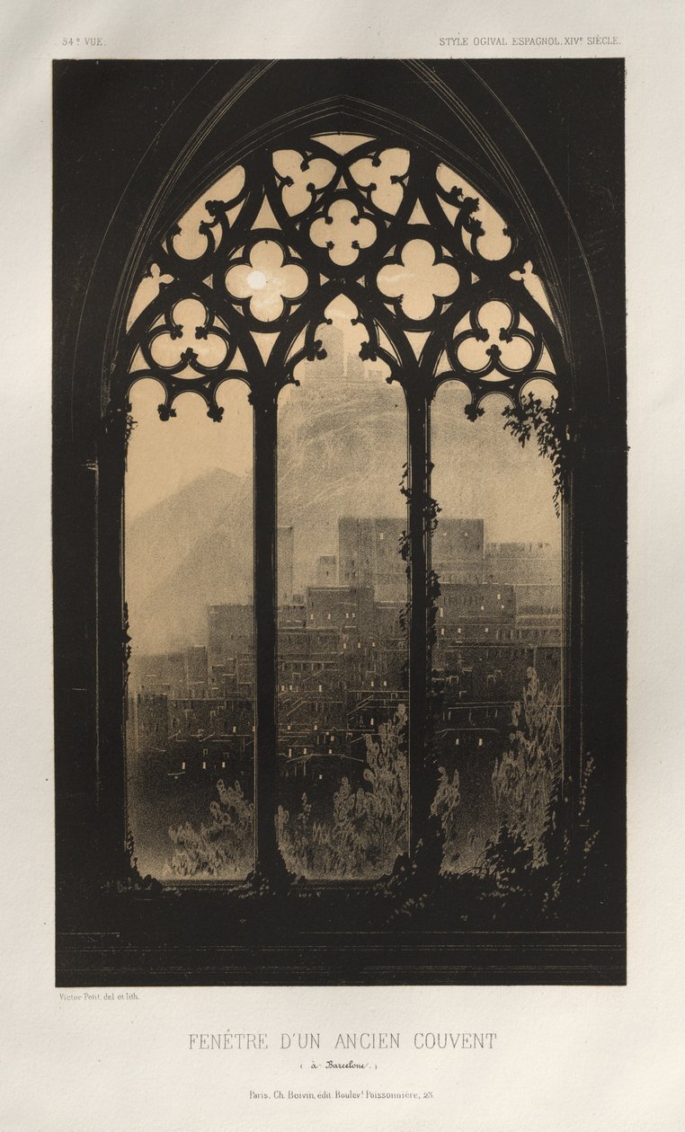 ...Pl. 54, Venster van een oud klooster in Barcelona, 1860 door Victor Petit
