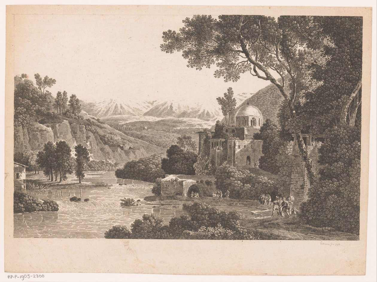 Landschap met gebouw met koepel door Victor Pillement