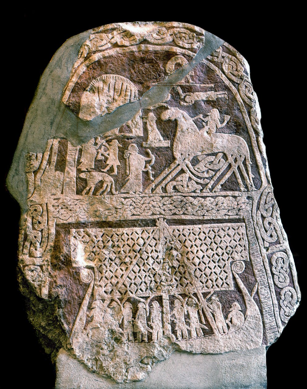 Runensteen met Wotan (Odin) op zijn achtbenige paard Sleipnir, aan boord van een Vikinglangschip door Viking Viking