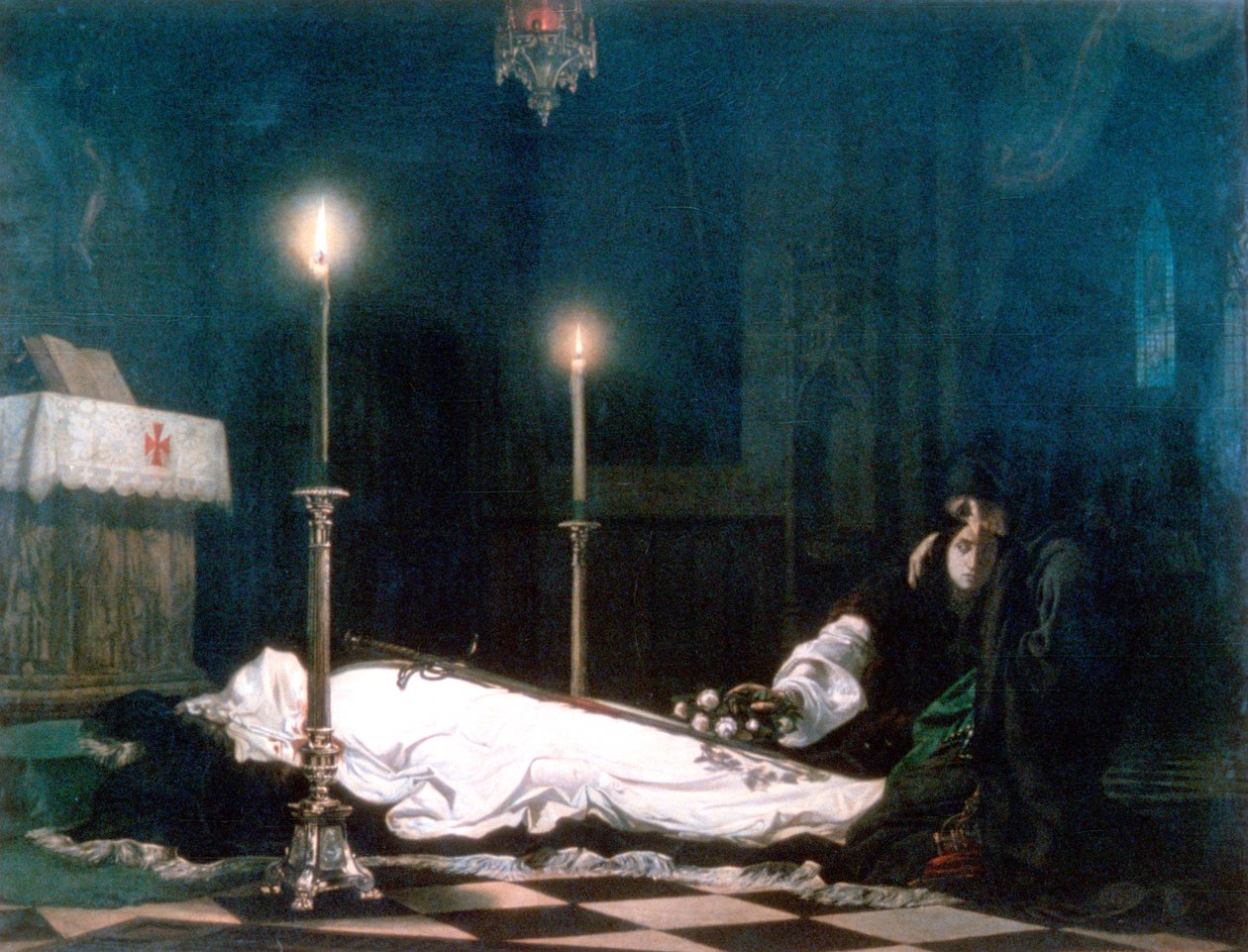Laszlo Hunyadi op de baar, 1859 door Viktor Madarász