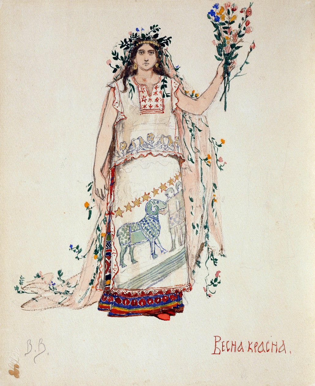 Lente schoonheid. Kostuumontwerp voor de opera Sneeuwmeisje door N. Rimsky-Korsakov door Viktor Mikhaylovich Vasnetsov
