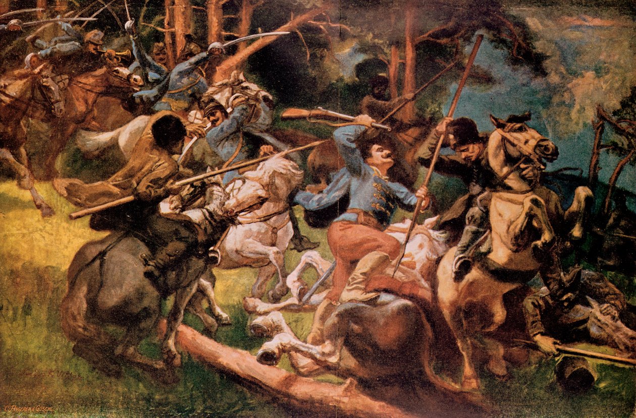 Hongaarse Huzaren en Russische Kozakken Vechtend in de Karpaten in 1915 door Viktor Tardos