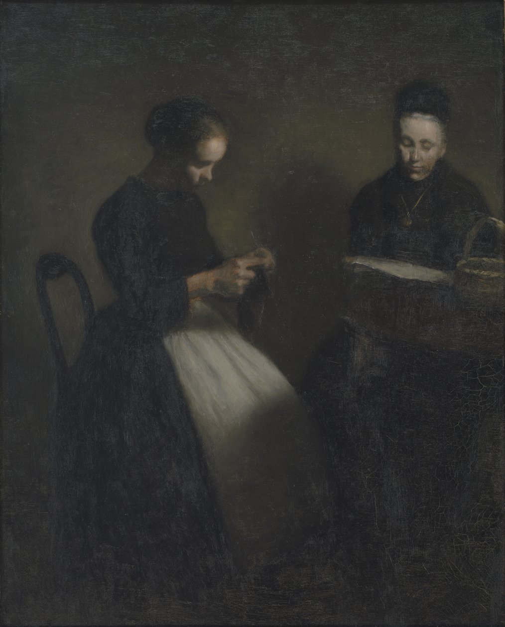 Avond in de Salon. De Moeder en Vrouw van de Kunstenaar door Vilhelm Hammershøi