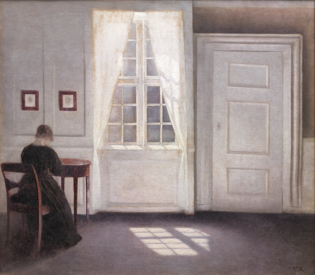 Interieur in Strandgade, zonlicht op de vloer door Vilhelm Hammershøi