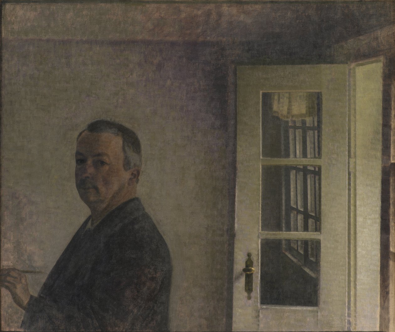 Zelfportret. De Cottage Spurveskjul in Sorgenfri, ten noorden van Kopenhagen door Vilhelm Hammershøi