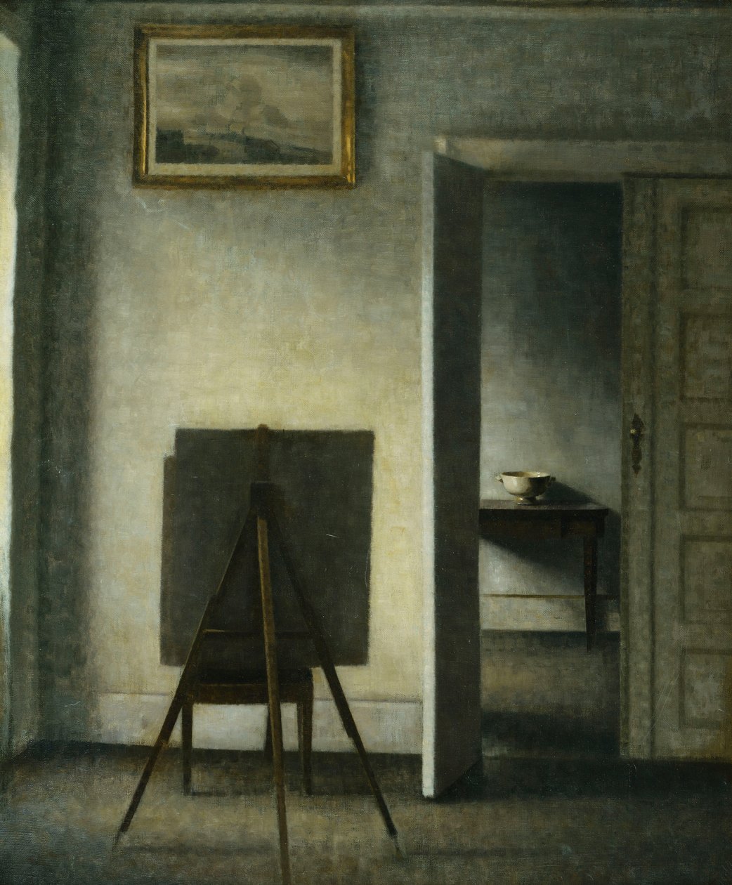 Een Interieur met de Ezelschildersezel van de Kunstenaar door Vilhelm Hammershoi